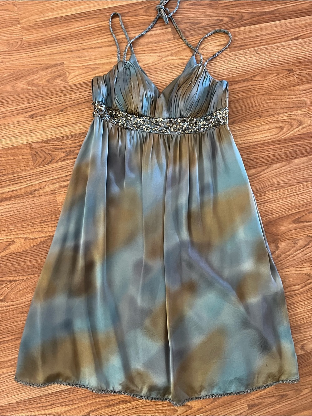 Oleg Cassini Steel Gray blue and gold  Evening Gown with Subtle Sheen